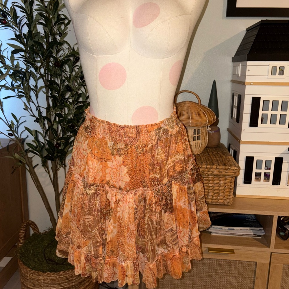 MISA Los Angeles Marion Skirt Golden Batik Boho Tiered Mini NWT